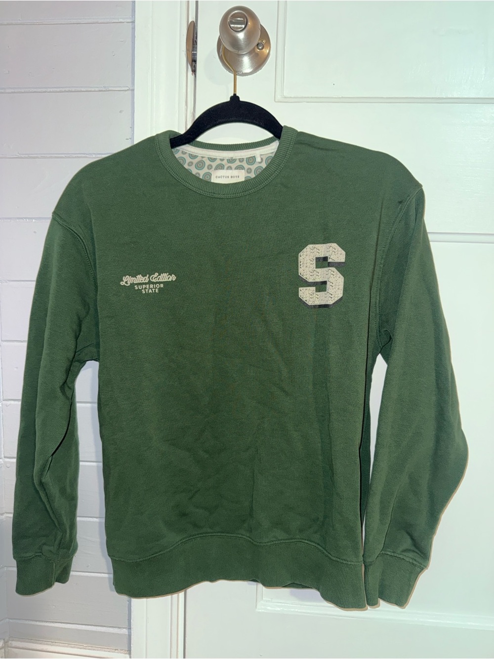 Cactus Boy Green Crewneck Sweater with graphic 'S'